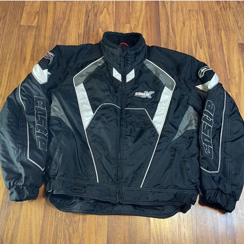 Castle X Racewear Snowmobile Jacket Mens L Black Grey Nylon Padded Winter Coat